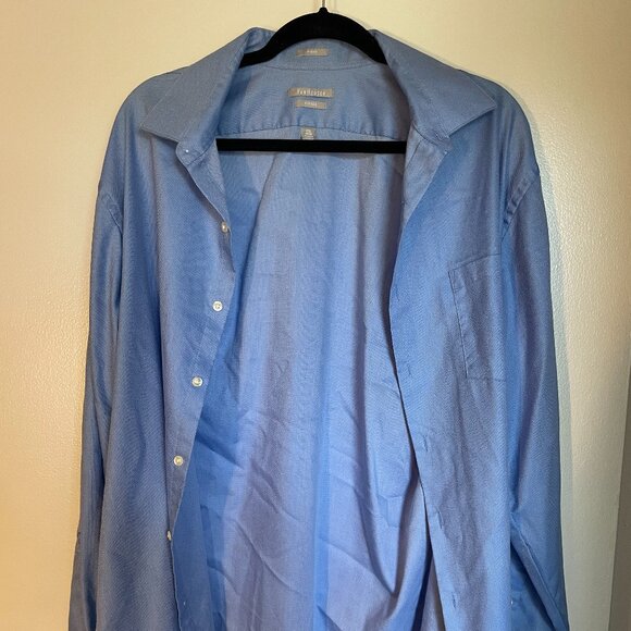 17.5 34/35 Van Heusen Pique Wrinkle Free Blue Button Down - Picture 1 of 6